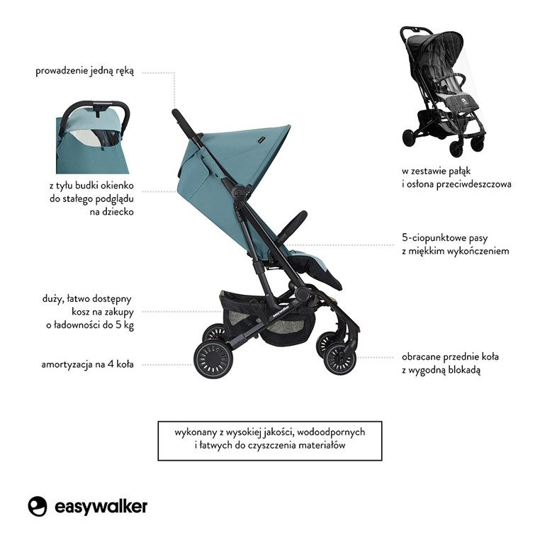 Easywalker Buggy XS Wózek spacerowy z osłonką przeciwdeszczową Ocean Blue