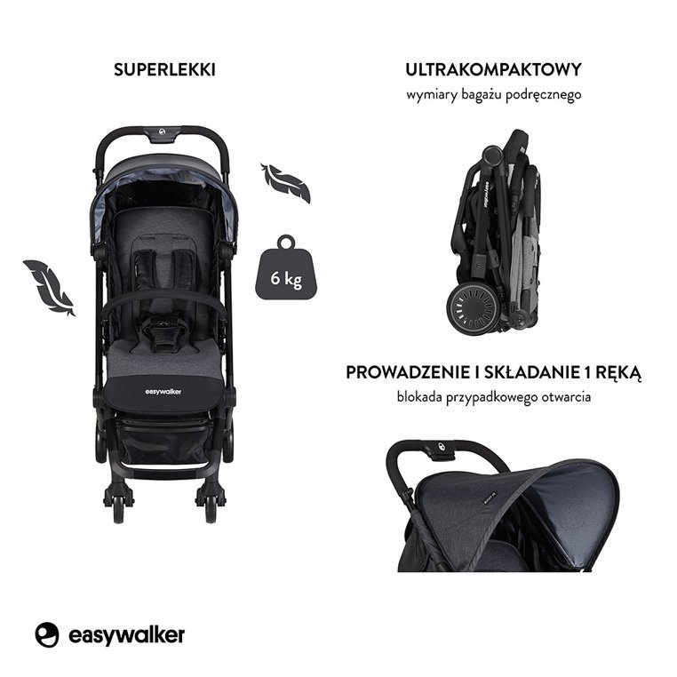 Easywalker Buggy XS Wózek spacerowy z osłonką przeciwdeszczową Melange Grey