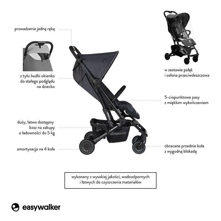 Easywalker Buggy XS Wózek spacerowy z osłonką przeciwdeszczową Melange Grey