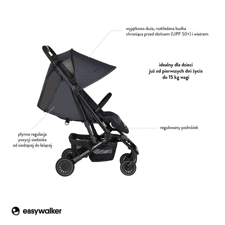 Easywalker Buggy XS Wózek spacerowy z osłonką przeciwdeszczową Melange Grey