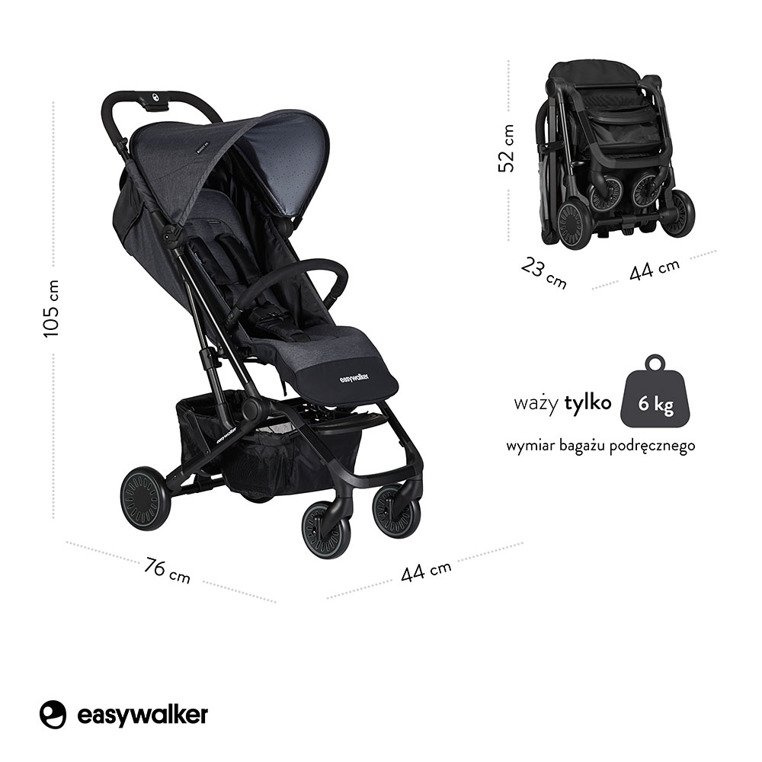 Easywalker Buggy XS Wózek spacerowy z osłonką przeciwdeszczową Melange Grey