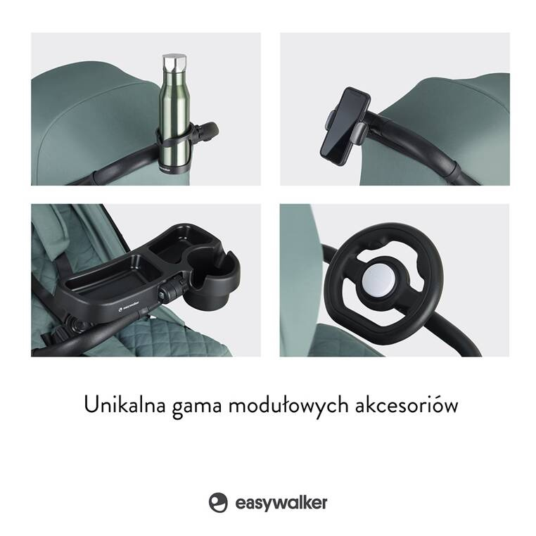 EJA22004 Easywalker Jackey² XL Komfortowy, samoskładający się wózek spacerowy z torbą transportową i osłoną przeciwdeszczową Deep Green