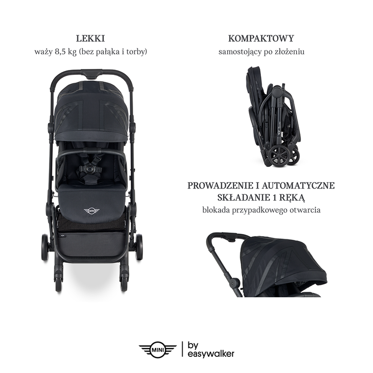 EMT10001KR MINI by Easywalker Buggy TURN Kompaktowy wózek spacerowy z obrotowym siedziskiem 360° Oxford Black 