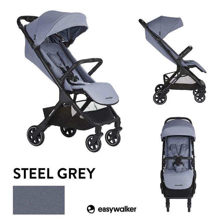 EJA10005 Easywalker Jackey Kompaktowy, samoskładający się wózek spacerowy z torbą transportową Steel Grey