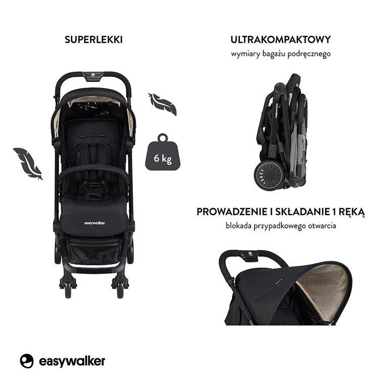 Easywalker Buggy XS Wózek spacerowy z osłonką przeciwdeszczową Night Black