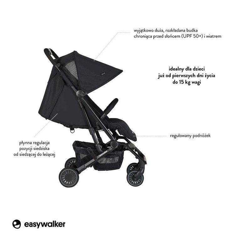 Easywalker Buggy XS Wózek spacerowy z osłonką przeciwdeszczową Night Black