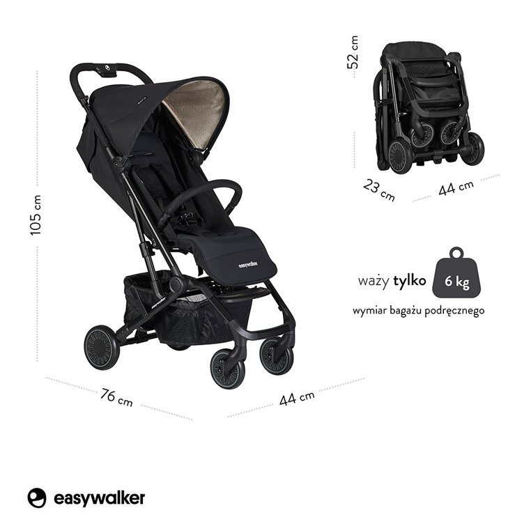 Easywalker Buggy XS Wózek spacerowy z osłonką przeciwdeszczową Night Black