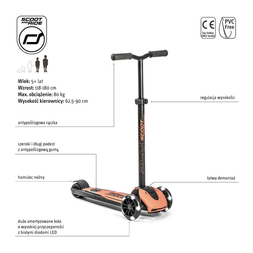 SCOOTANDRID Highwaykick 5 LED hulajnoga 5+ lat Peach SCOOTANDRID Highwaykick 5 LED hulajnoga 5+ lat Peach