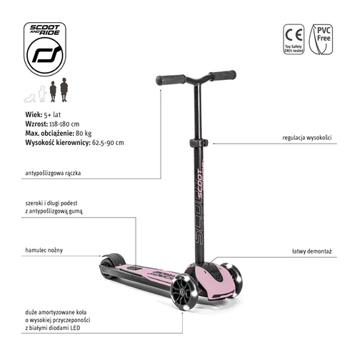 SCOOTANDRID Highwaykick 5 LED hulajnoga 5+ lat Rose