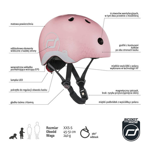 Kask z odblaskami XXS-S Rose Cat