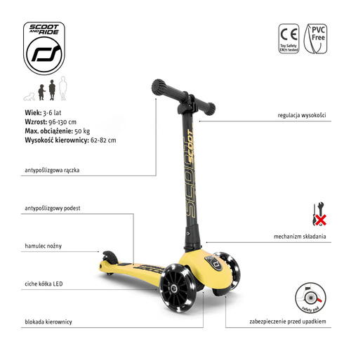 SCOOTANDRID Highwaykick 3 LED hulajnoga 3-7 lat Lemon