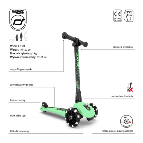 SCOOTANDRID Highwaykick 3 LED hulajnoga 3-7 lat Kiwi